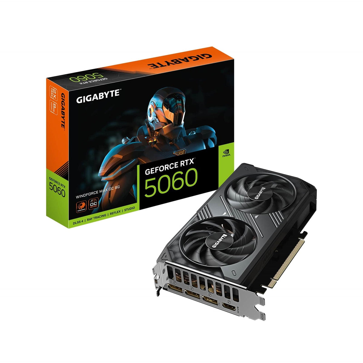 Gigabyte NVIDIA GeForce RTX 5060 WINDFORCE MAX OC 8G GDDR7 Graphics Card, 3840 CUDA Cores, 2512 MHz Core Clock, Dual Fan, 3x DisplayPorts / 1x HDMI Ports