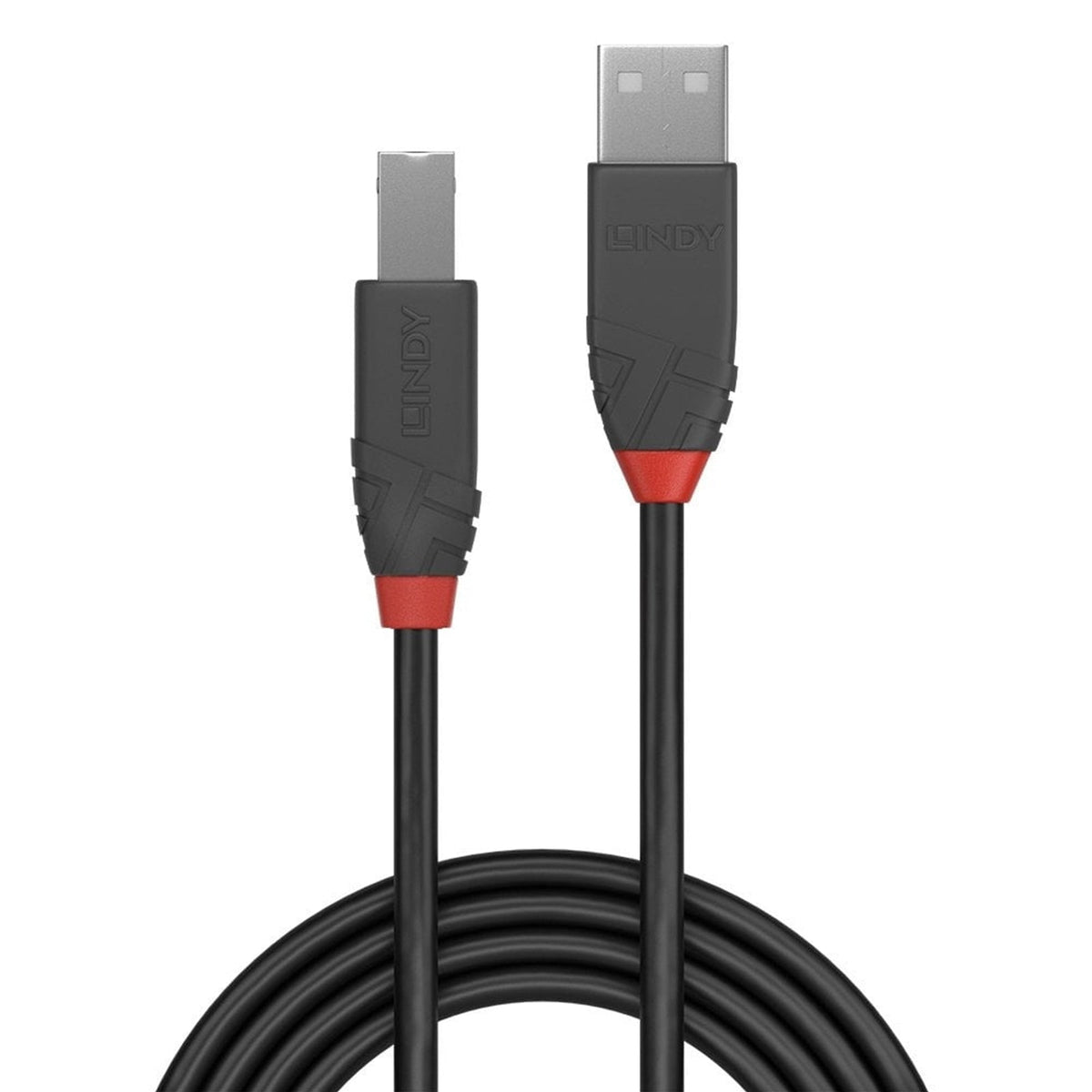 LINDY 36674 Anthra Line USB Cable, USB 2.0 Type-A (M) to USB 2.0 Type-B (M), 3m, Black & Red, Supports Data Transfer Speeds up to 480Mbps, Robust PVC Housing, Nickel Connectors & Gold Plated Contacts, Retail Polybag Packaging