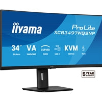 iiyama ProLite Curved Monitor XCB3497WQSNP-B1 34" VA Ultra-Wide Screen with KVM Switch, LAN, USB-C Dock, 0.4ms, 120Hz, HDMI, DisplayPort, Speakers, Height Adjustment