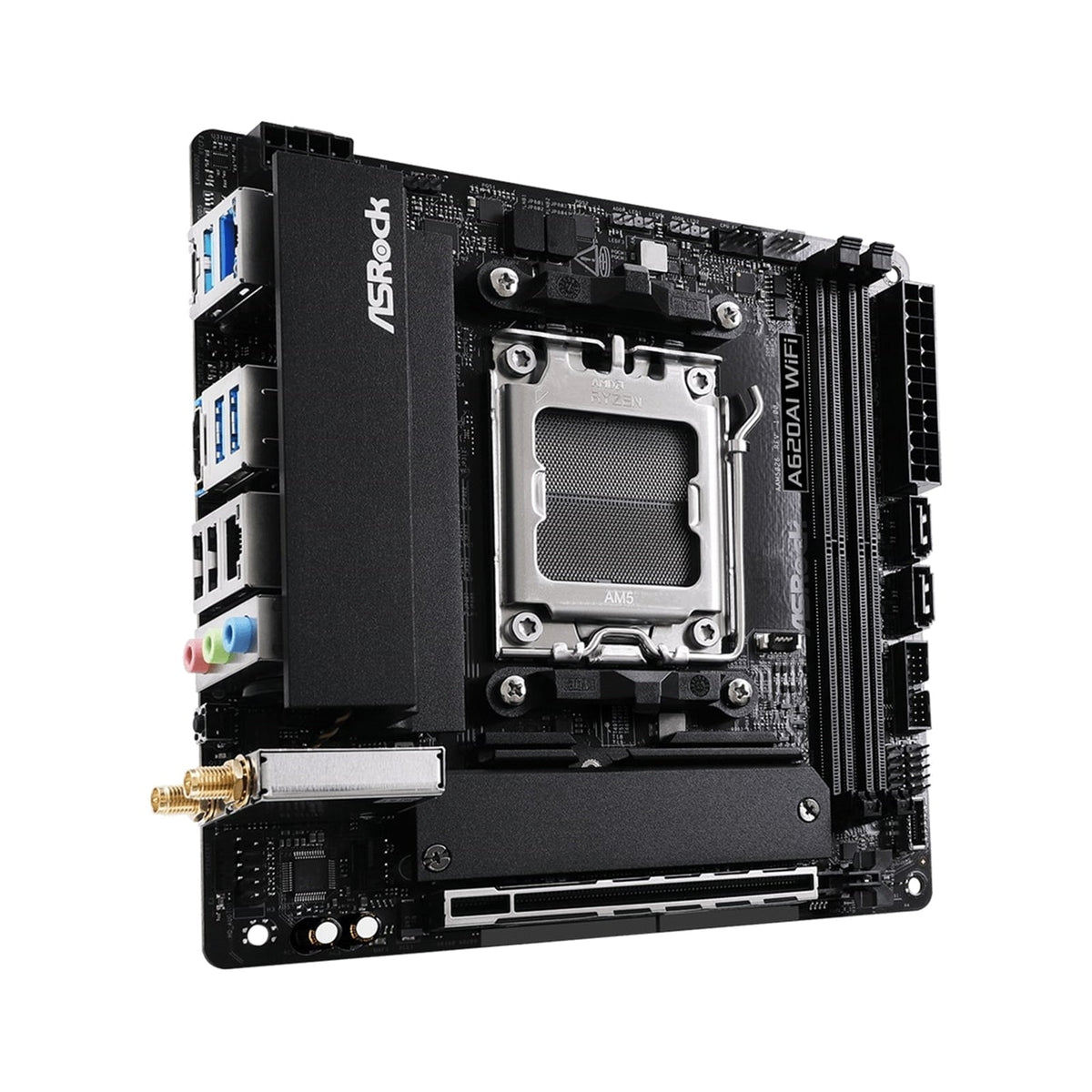 ASRock A620AI WIFI AMD AM5 Socket Motherboard, Mini-ITX, 2x DDR5 Slots, 2x M.2 Socket, 2.5GbE LAN, Wi-Fi 6E, 1x HDMI Port