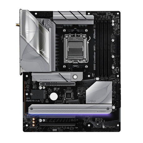 ASRock B850 LiveMixer WiFi AMD AM5 Socket Motherboard, ATX, 4x DDR5 Slots, 3x M.2 Sockets, Fitted I/O Shield, 2.5GbE LAN, Wi-Fi 7, 1x DisplayPort / 1x HDMI Port