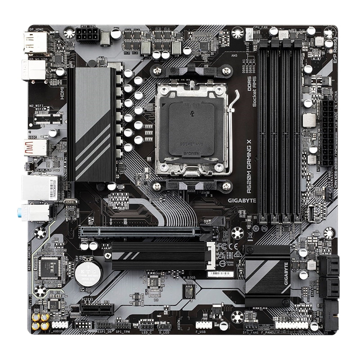 Gigabyte A620M GAMING X AMD AM5 Socket Motherboard, Micro-ATX, 4x DDR5 Slots, 1x M.2 Socket, GbE LAN, 1x DisplayPort / 1x HDMI Port