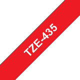 Brother TZE-435 label-making tape White on red