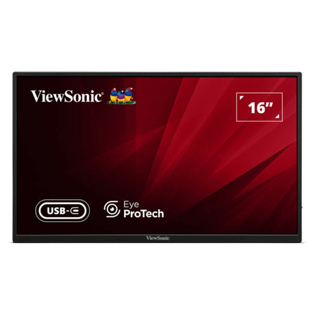 Viewsonic VA1650 16 inch USB-C Lightweight Portable IPS Monitor, Full HD, 60Hz, HDMI (v1.4), VESA, Built in Foldable Stand