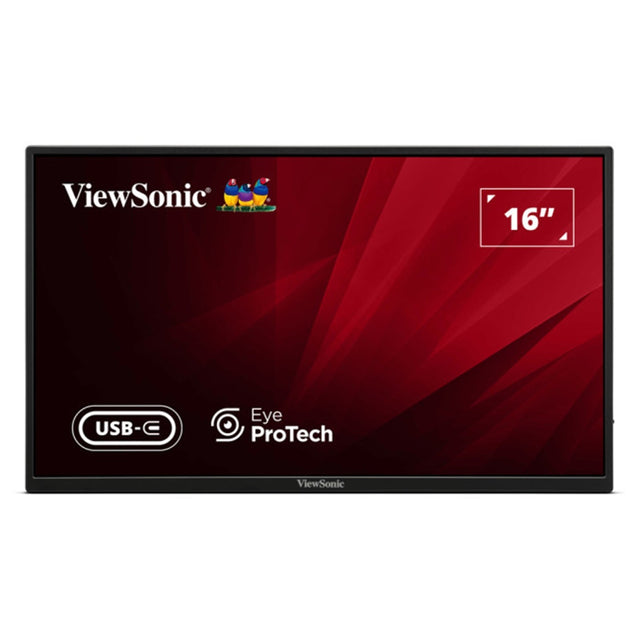 Viewsonic VA1650 16 inch USB-C Lightweight Portable IPS Monitor, Full HD, 60Hz, HDMI (v1.4), VESA, Built in Foldable Stand